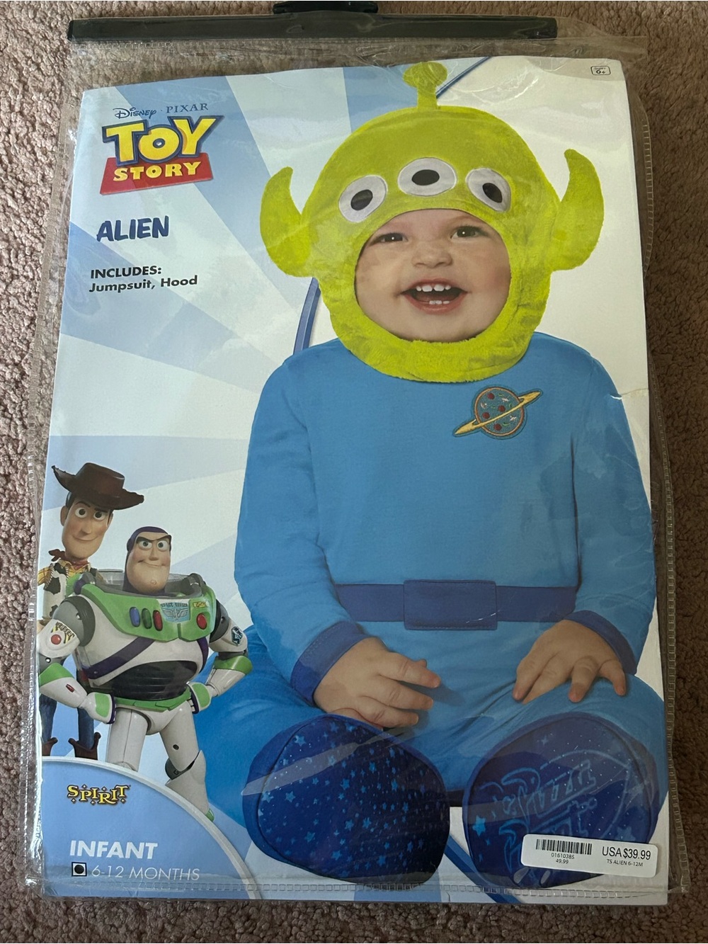 Disney Infant Alien Costume - Lime Green Hood with Bright Blue Jumpsuit